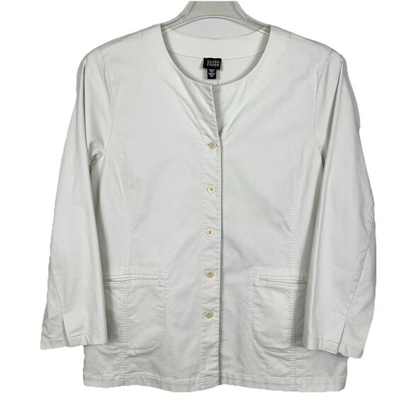 Eileen Fisher Blazer Jacket Size XL Ivory Classic Stretch Modern Minimalist - Picture 1 of 13